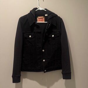 Black Denim Jacket with Hoodie